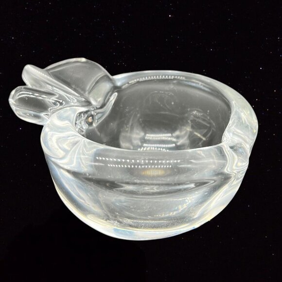 VTG Vannes Apple Peach Clear Heavy Art Glass Ashtray Trinket Dish France Bowl 5” - Picture 1 of 10